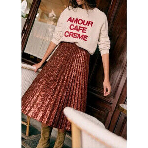 Sezane Amour Cafe Creme Sweatshirt Women M Ecru Red Organic Cotton Graphic